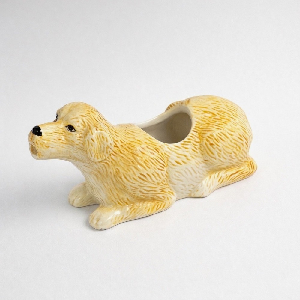 VTG Golden Retriever Dog Ceramic Creamer Pitcher Figural Tan Glazed